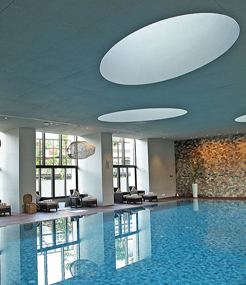 Temperature-controlled indoor pool at Max Antara Senior Living clubhouse