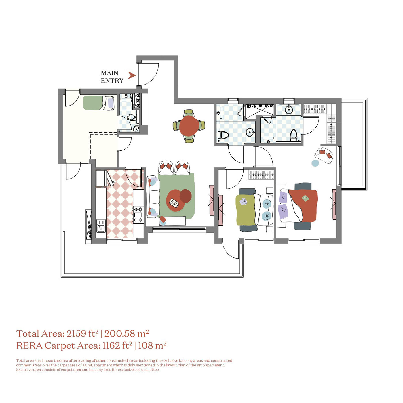 Max Antara 2 BHK+ Type C floor plan — senior living at Estate 361, Sector 36A Gurgaon