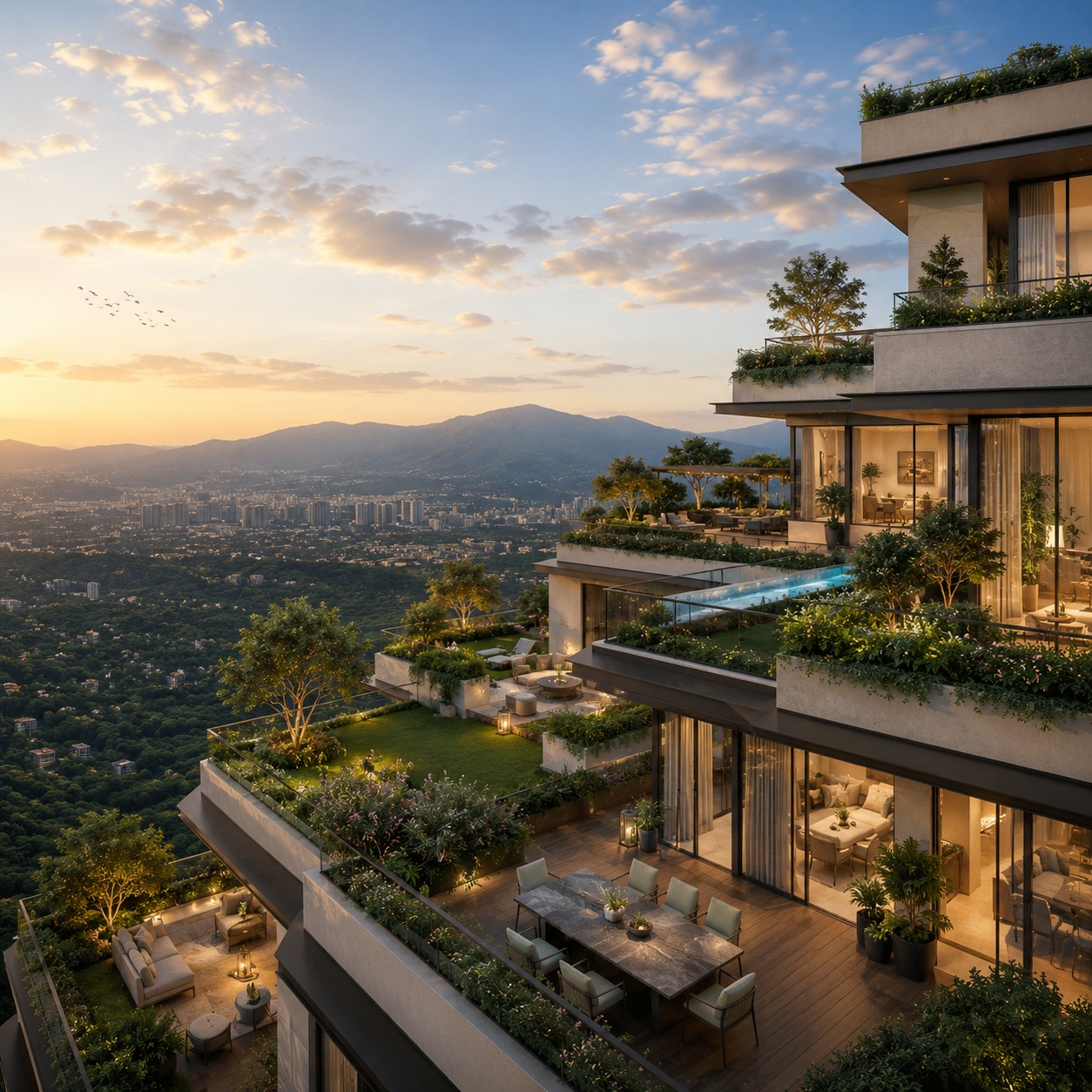 Oberoi Sector 58 Gurgaon 360 North 5 BHK Sky Estate — separate family lounge, private elevator lobby, 11.5m ceiling